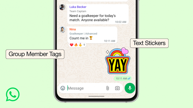 WhatsApp upgrades group chats with member tags and text stickers