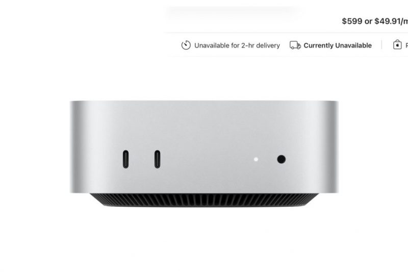The base model $599 Mac mini is now completely out of stock