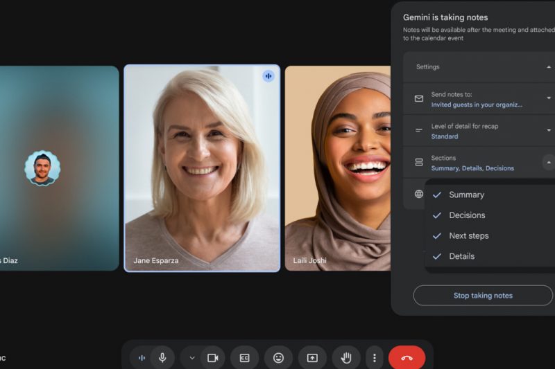 Google Meet now lets you choose what’s included in your meeting notes