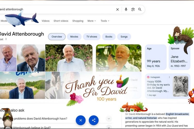 Google Search adds Easter egg celebrating Sir David Attenborough’s 100th birthday