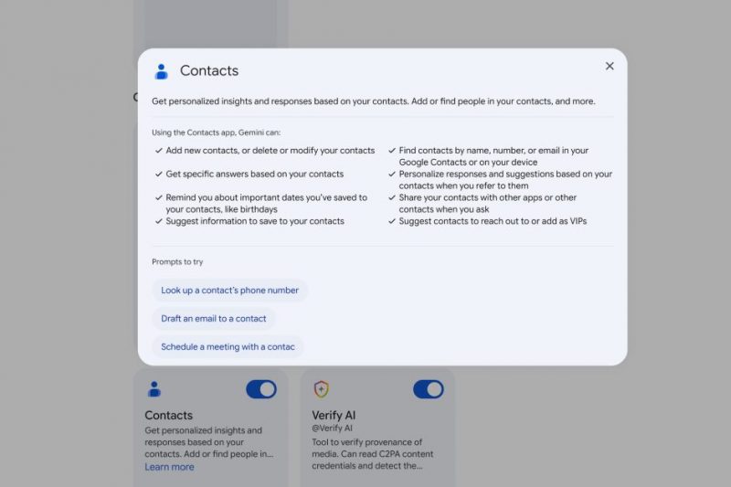 Gemini app adding new Google Contacts integration