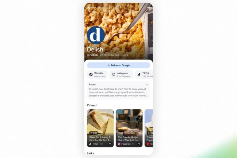 Google Search adding profile pages for websites and creators