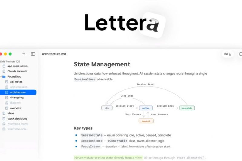 Bear app developers announce Lettera, a beautiful Markdown editor for Mac