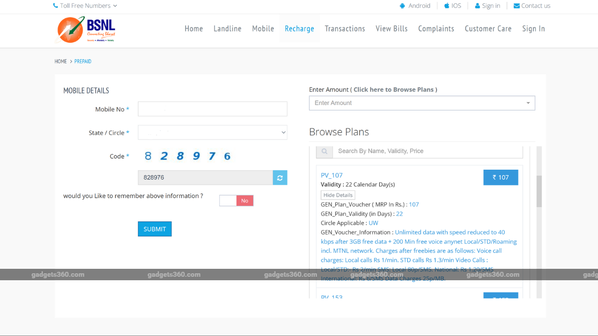 BSNL Reduces Validity of Rs. 107 Prepaid Recharge Plan Again; Subscribers to Get Same Benefits
